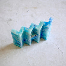 Load image into Gallery viewer, Close-up of sky blue recycled soap dish with zig-zag profile for drainage and soap drying