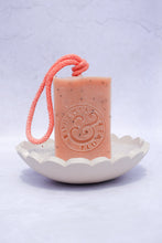 Load image into Gallery viewer, Garden Soap on a Rope with pink clay and poppy seeds