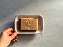 Load image into Gallery viewer, Pastel pink enamel soap dish with matching botanical soap bar