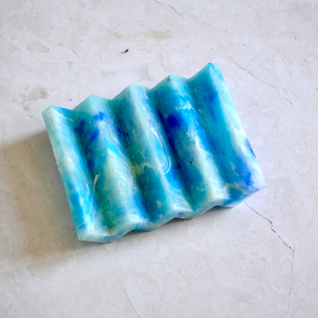Sky blue recycled plastic soap dish – eco-friendly, sustainable bathroom accessory