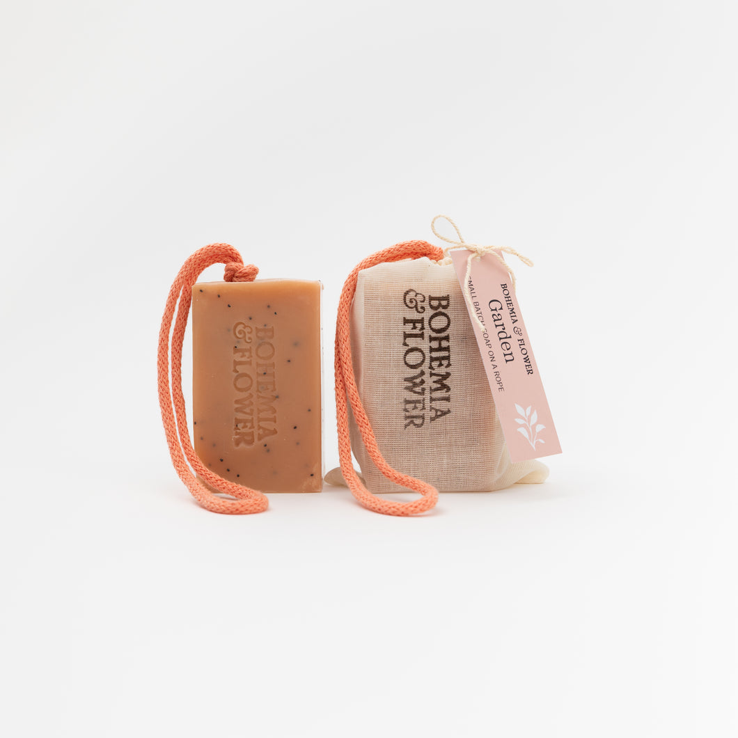 Garden Soap on a Rope – Gentle Floral & Poppy Seed Exfoliating Shower Bar